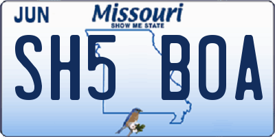 MO license plate SH5B0A