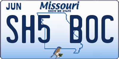 MO license plate SH5B0C