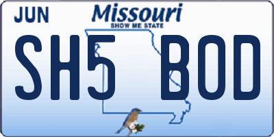 MO license plate SH5B0D