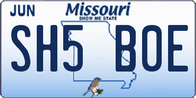 MO license plate SH5B0E