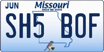MO license plate SH5B0F