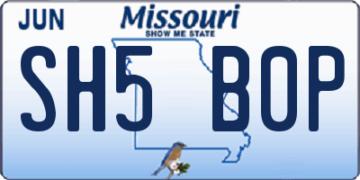 MO license plate SH5B0P