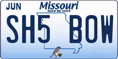 MO license plate SH5B0W