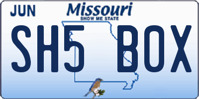 MO license plate SH5B0X