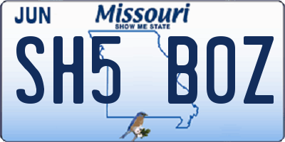 MO license plate SH5B0Z