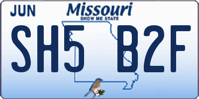 MO license plate SH5B2F