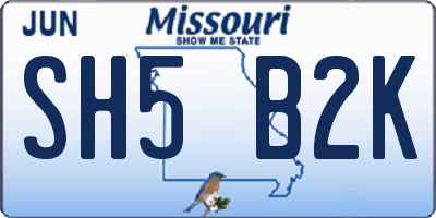 MO license plate SH5B2K