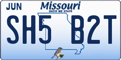 MO license plate SH5B2T