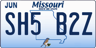 MO license plate SH5B2Z