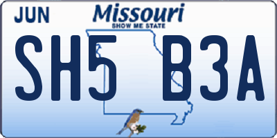 MO license plate SH5B3A
