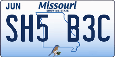 MO license plate SH5B3C