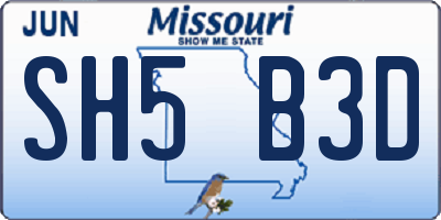 MO license plate SH5B3D