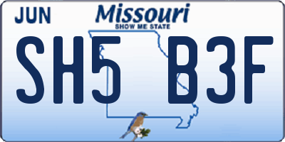 MO license plate SH5B3F
