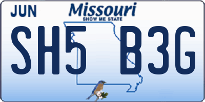 MO license plate SH5B3G