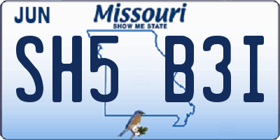 MO license plate SH5B3I