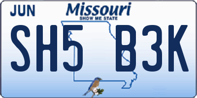 MO license plate SH5B3K