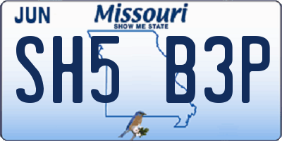 MO license plate SH5B3P