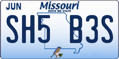 MO license plate SH5B3S