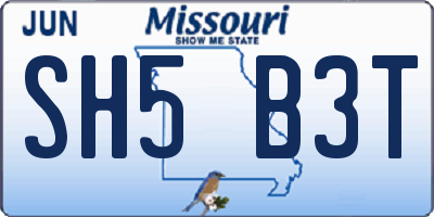 MO license plate SH5B3T