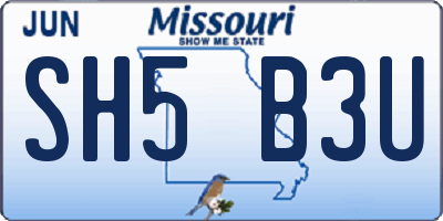 MO license plate SH5B3U