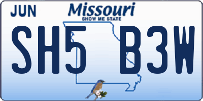 MO license plate SH5B3W