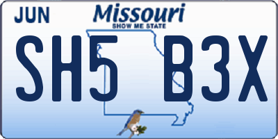 MO license plate SH5B3X