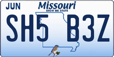 MO license plate SH5B3Z