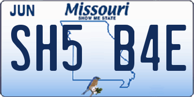 MO license plate SH5B4E