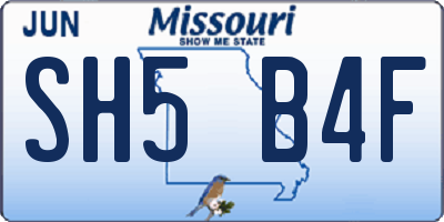 MO license plate SH5B4F
