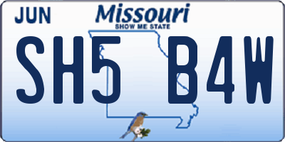 MO license plate SH5B4W