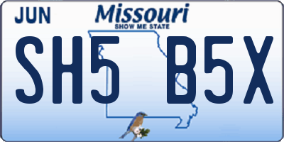 MO license plate SH5B5X