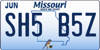 MO license plate SH5B5Z