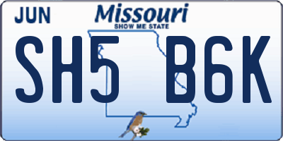 MO license plate SH5B6K