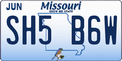 MO license plate SH5B6W