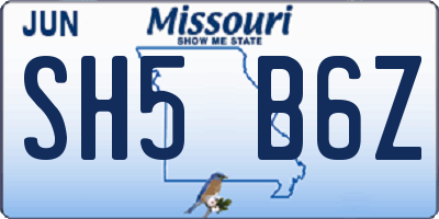 MO license plate SH5B6Z