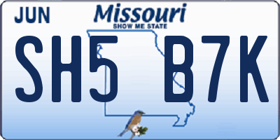 MO license plate SH5B7K
