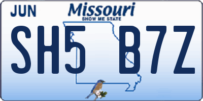 MO license plate SH5B7Z