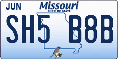 MO license plate SH5B8B