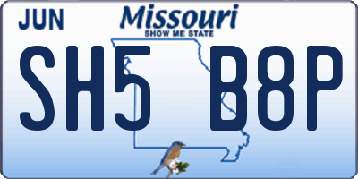 MO license plate SH5B8P