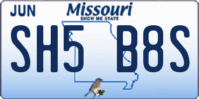 MO license plate SH5B8S