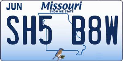 MO license plate SH5B8W