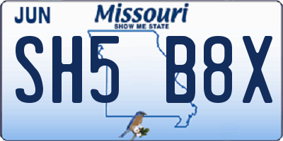 MO license plate SH5B8X