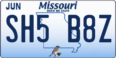 MO license plate SH5B8Z