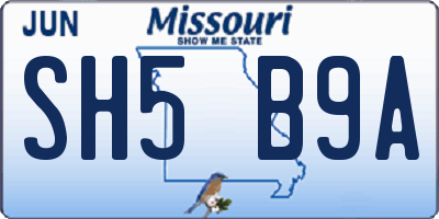 MO license plate SH5B9A