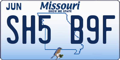 MO license plate SH5B9F