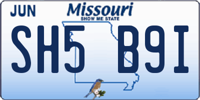 MO license plate SH5B9I
