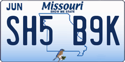 MO license plate SH5B9K