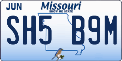 MO license plate SH5B9M