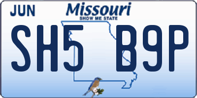 MO license plate SH5B9P