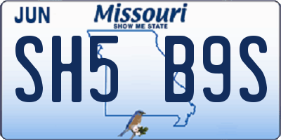 MO license plate SH5B9S